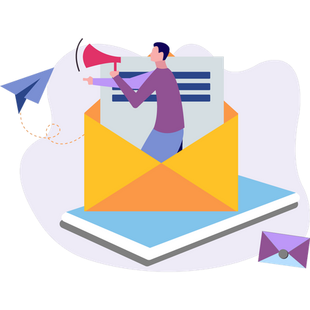 Homem fazendo email marketing  Illustration