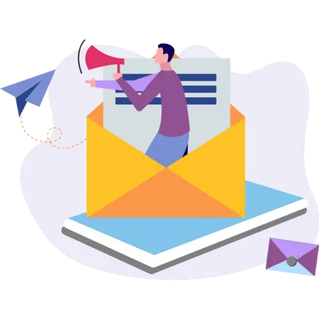 Homem fazendo email marketing  Illustration