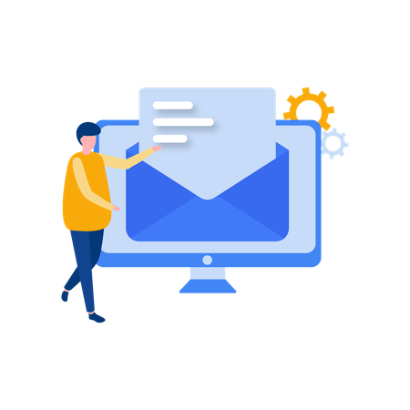 Homem fazendo email marketing  Ilustração