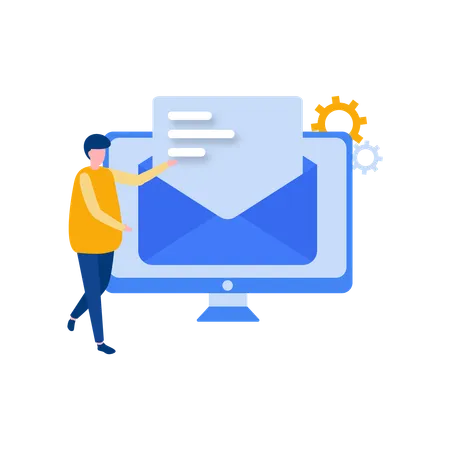 Homem fazendo email marketing  Ilustração