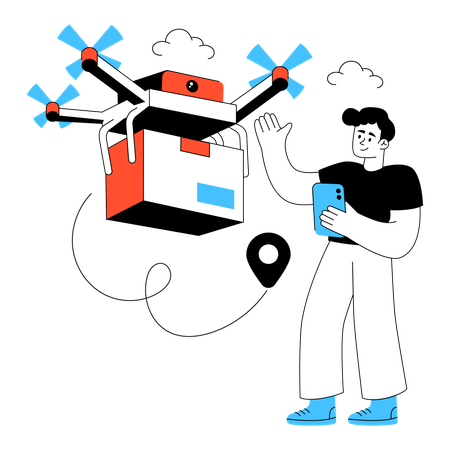 Homem fazendo entrega de drone  Ilustração