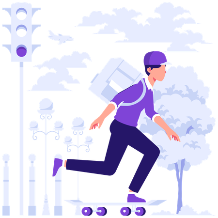 Homem fazendo entrega de skate  Ilustração