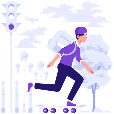 Homem fazendo entrega de skate  Ilustração