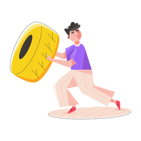 Homem fazendo exercícios com pneus  Ilustração