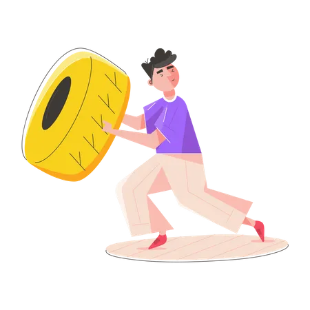 Homem fazendo exercícios com pneus  Ilustração