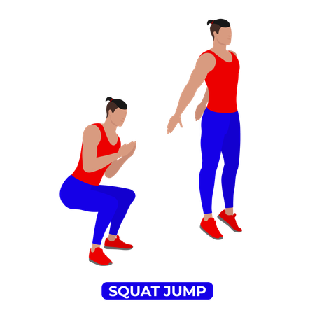 Homem fazendo exercício de agachamento e salto  Ilustração