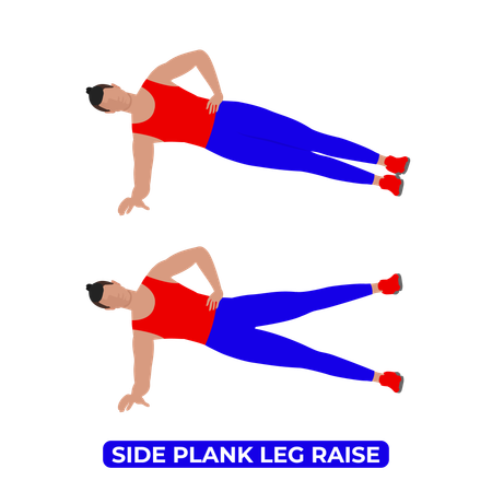 Homem fazendo exercício de elevação de perna na prancha lateral  Ilustração