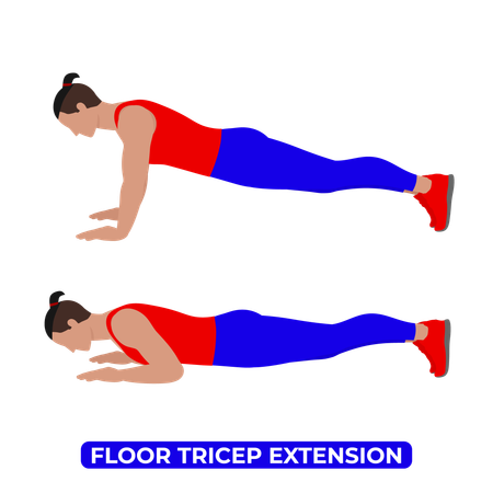 Homem fazendo exercício de extensão de tríceps no chão  Ilustração