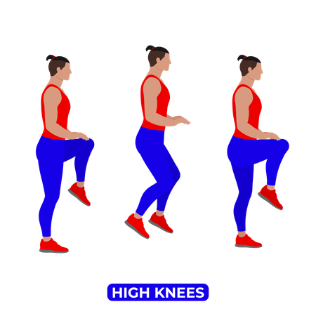 Homem fazendo exercício com joelhos altos  Ilustração