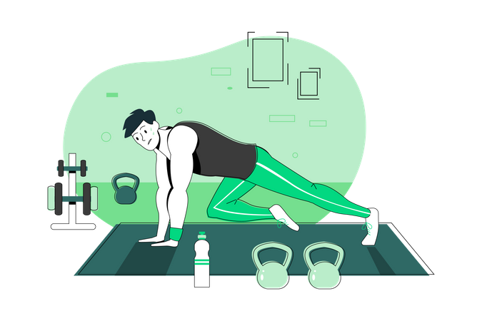 Homem fazendo exercício em casa  Ilustração