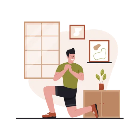 Homem fazendo exercícios em casa  Ilustração