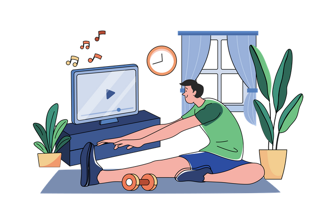 Homem fazendo exercício em casa  Ilustração