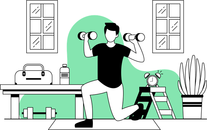 Homem fazendo exercício matinal  Ilustração