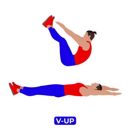 Homem fazendo exercício V Up  Ilustração