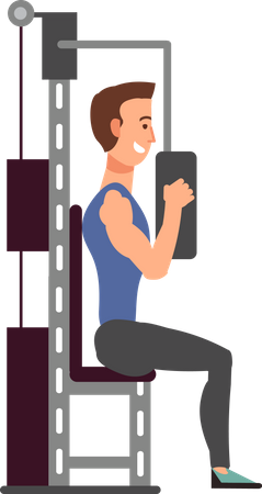 Homem fazendo exercícios na academia  Ilustração