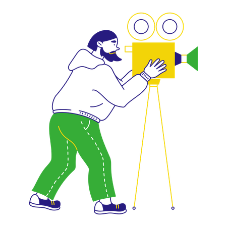 Homem fazendo filme na câmera  Ilustração