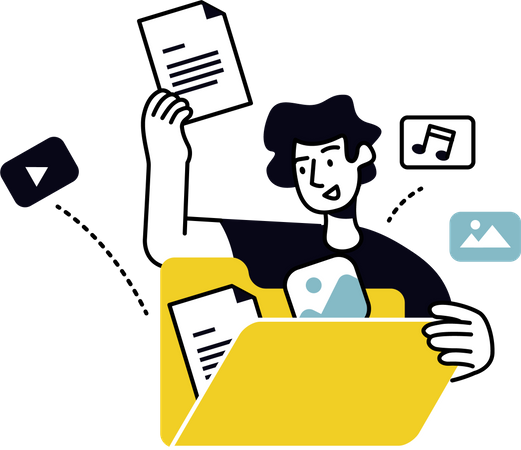 Homem fazendo gerenciamento de conteúdo de mídia social  Ilustração