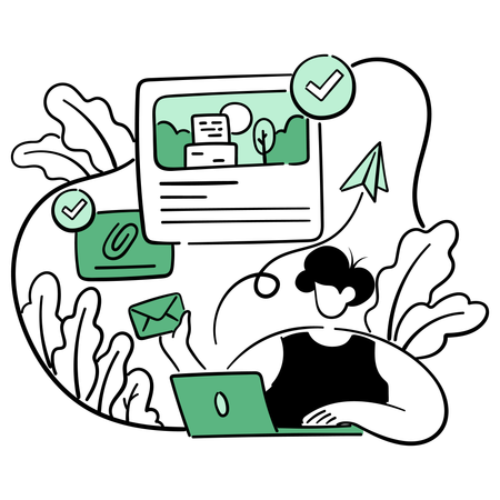 Homem fazendo interface de e-mail  Ilustração
