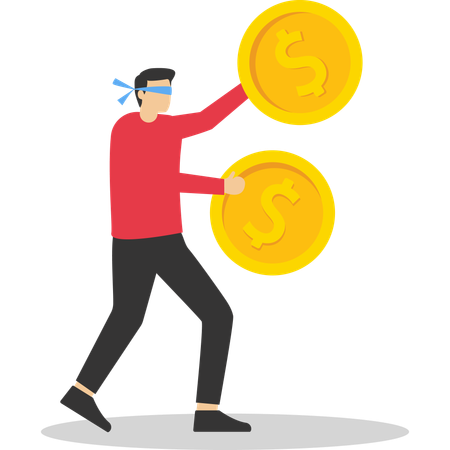 Homem fazendo investimento cego e desperdício  Ilustração