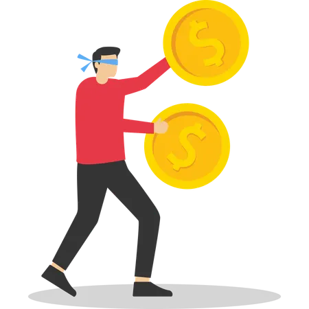 Homem fazendo investimento cego e desperdício  Ilustração