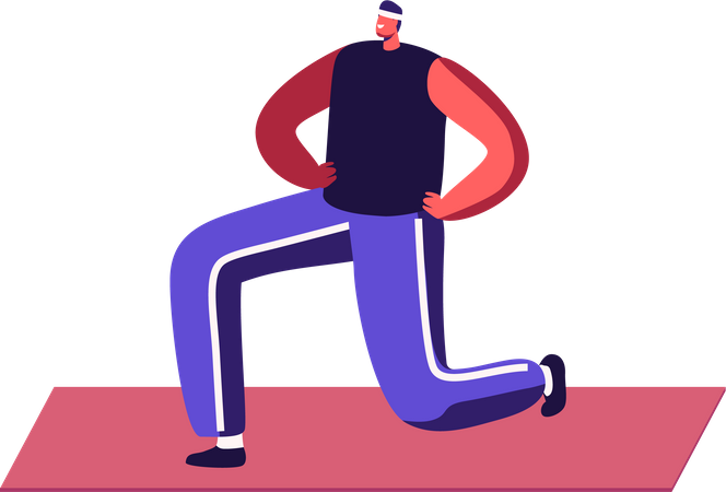 Homem fazendo ioga Asana ou exercício aeróbico  Ilustração