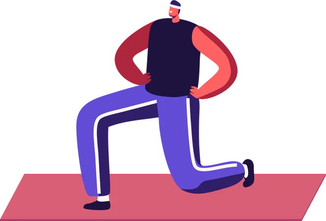 Homem fazendo ioga Asana ou exercício aeróbico  Ilustração
