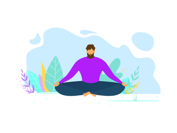 Homem fazendo ioga e meditação  Ilustração