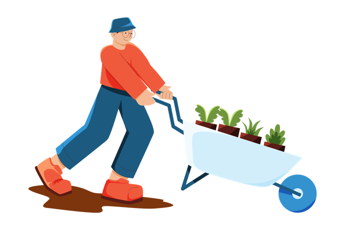Homem fazendo jardinagem  Ilustração