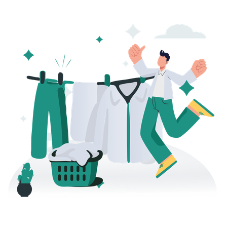 Homem lavando roupa para passar fome  Ilustração