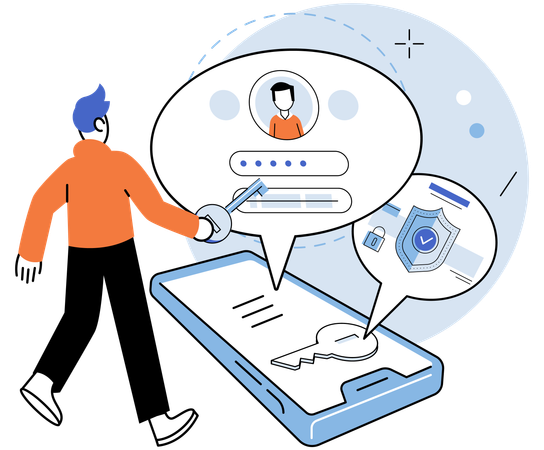 Homem fazendo login em conta online  Ilustração