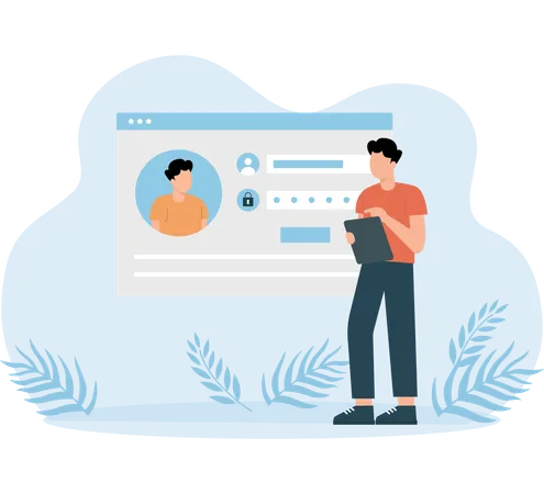 Homem fazendo login de usuário  Ilustração