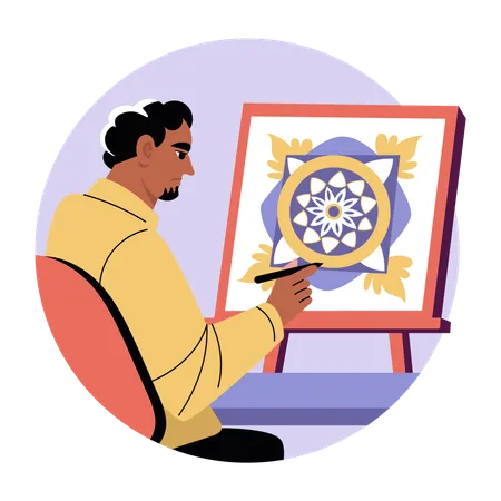 Homem fazendo arte em mandala  Ilustração