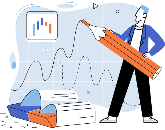 Homem fazendo manipulação do mercado de ações  Ilustração