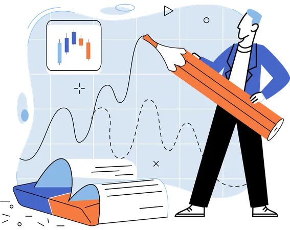 Homem fazendo manipulação do mercado de ações  Ilustração