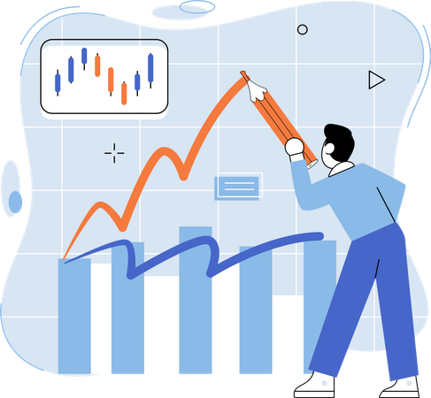 Homem fazendo manipulação do mercado de ações  Ilustração