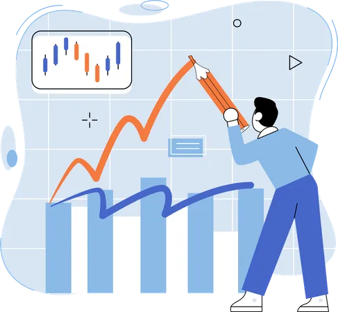 Homem fazendo manipulação do mercado de ações  Ilustração