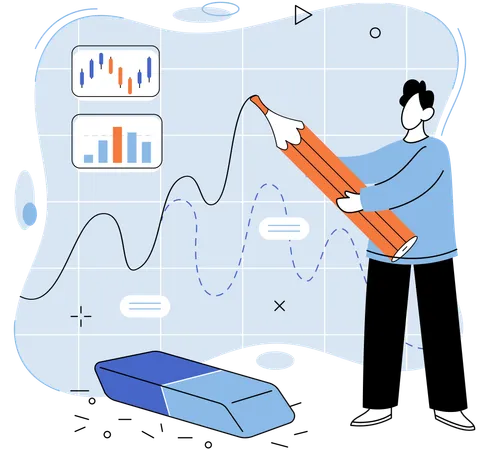 Homem fazendo manipulação do mercado de ações  Ilustração