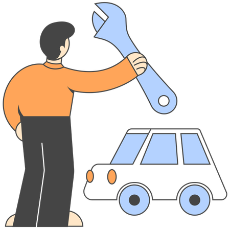 Homem fazendo manutenção de carro  Ilustração