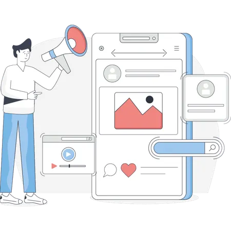 Homem fazendo marketing de mídia  Ilustração