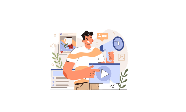 Homem fazendo marketing de vídeo  Illustration