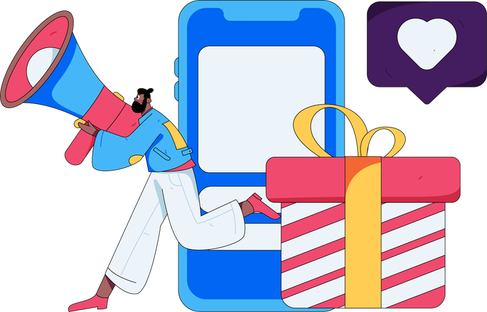 Homem fazendo marketing móvel  Illustration