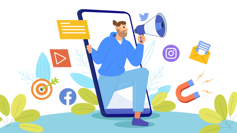 Homem fazendo marketing on-line  Illustration