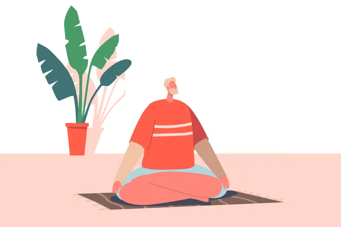 Homem Meditando Dentro De Casa No Light Hall Sentado Em Yoga Asana Lotus Pose Estilo De Vida Saudavel Relaxamento Equilibrio Emocional Lazer Harmonia De Vida Tempo Livre Zen Ilustra O Vetorial De Desenho Animado Ilustração