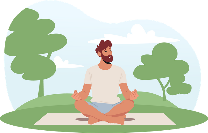 Homem fazendo meditação no parque  Ilustração