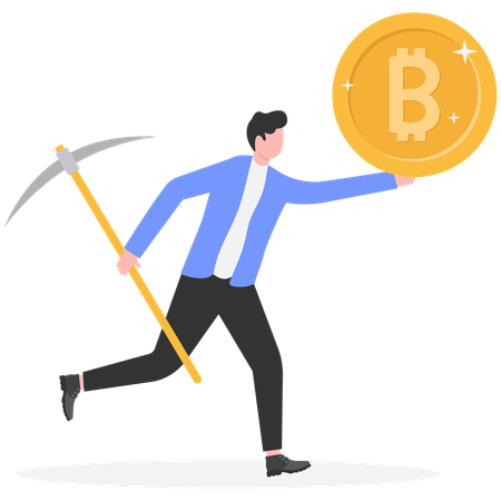 Homem fazendo mineração de Bitcoin  Ilustração