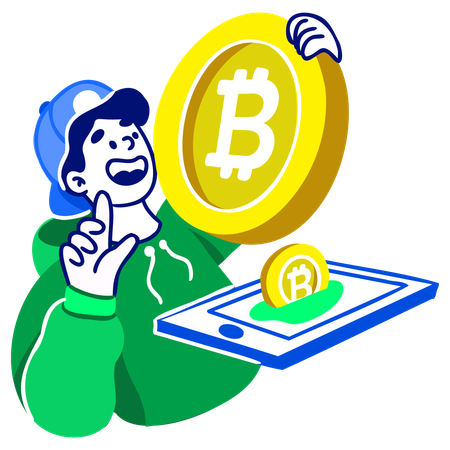 Homem negociando bitcoin  Ilustração