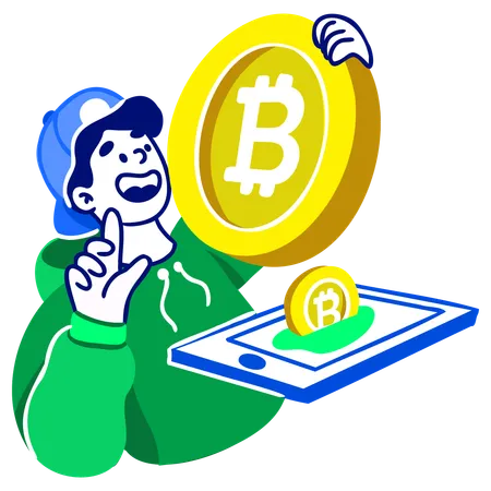 Homem negociando bitcoin  Ilustração