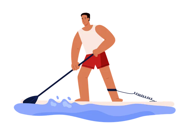 Homem praticando stand up paddle  Illustration