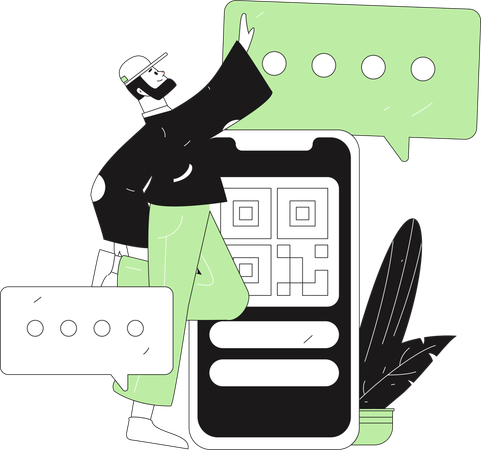Homem fazendo pagamento qr usando celular  Ilustração