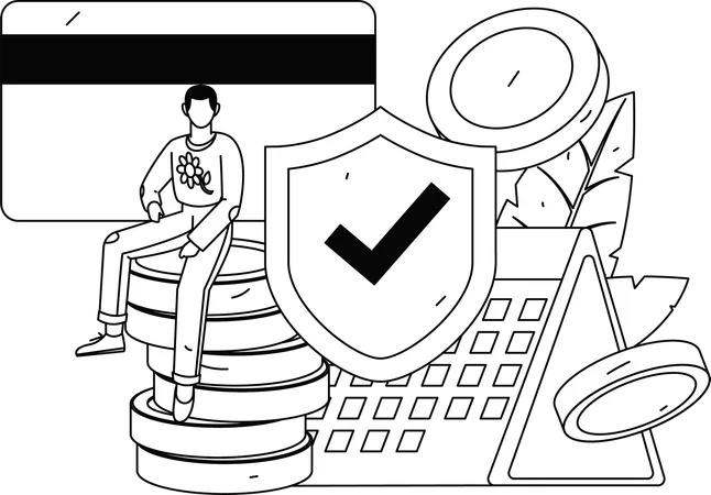 Homem fazendo pagamento seguro usando cartão de crédito no prazo  Ilustração